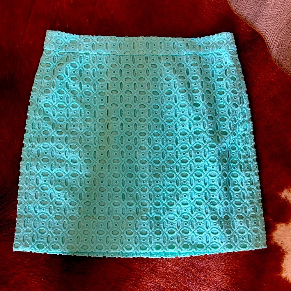 J Crew Eyelet Mini Skirt Aqua Size 0